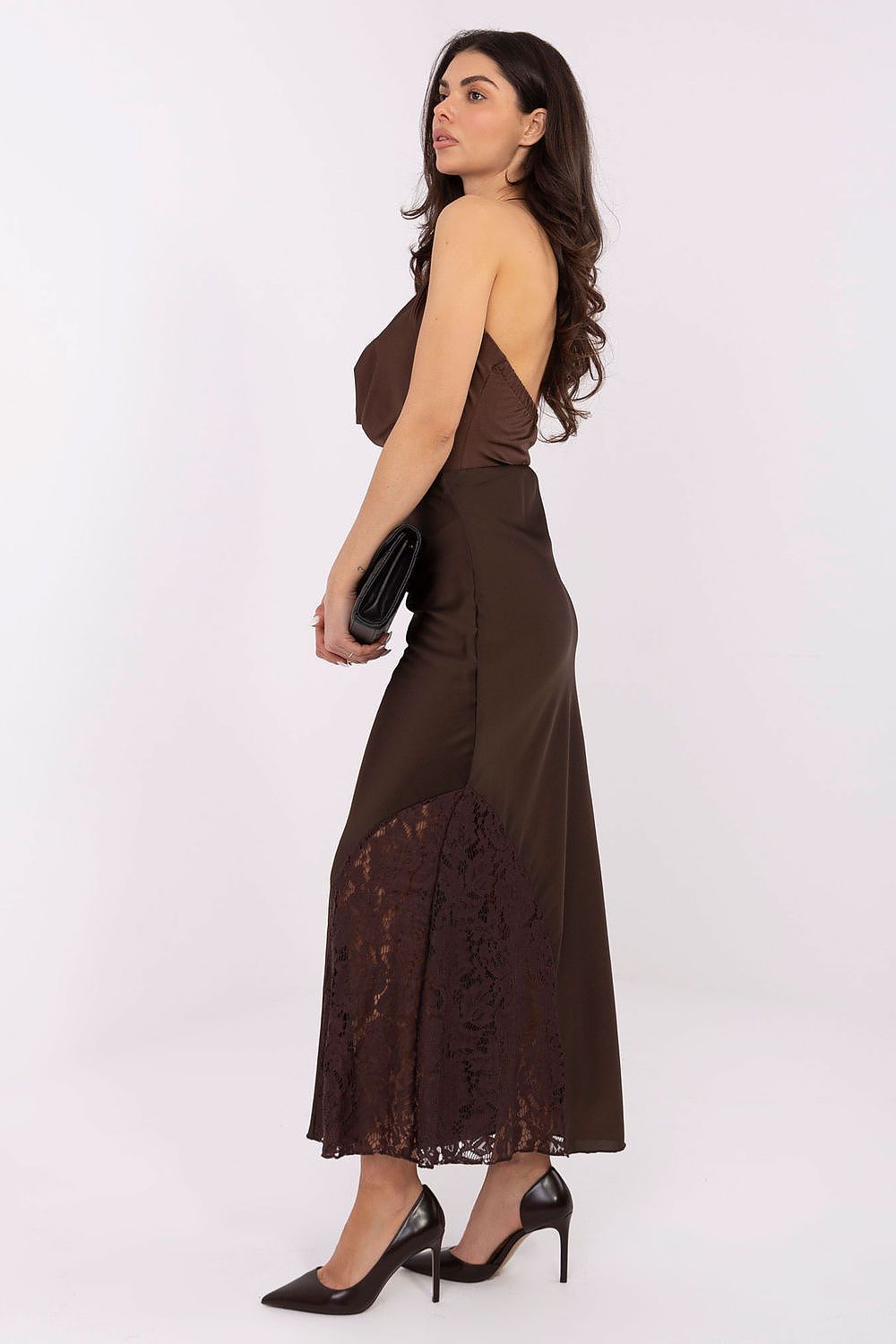 Close-up view of the Lace Insert on the Mermaid-Cut Midi Skirt by Rue Paris, highlighting the intricate design and elegant details perfect for any special occasion.