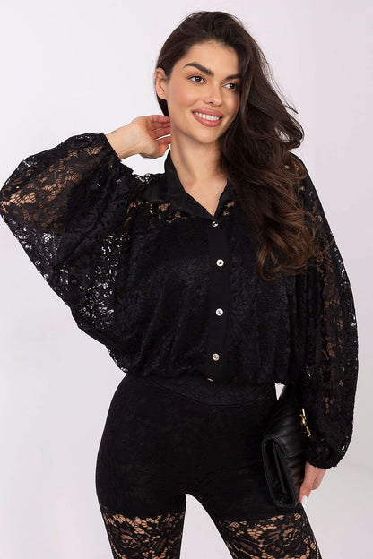 Elegant Women's Long Sleeve Lace Shirt by Italy Moda featuring intricate lace design for a chic and feminine look.
