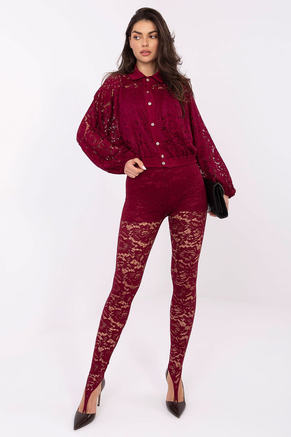 Elegant Lace Long Leggings by Italy Moda featuring a sophisticated high waist design, perfect for enhancing your silhouette for any occasion.