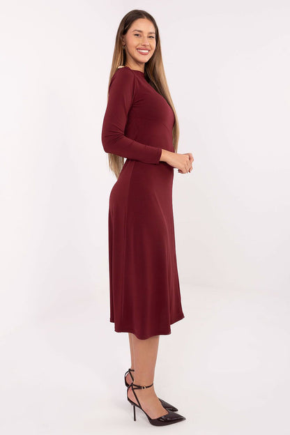 Elegant Midi Dress by Italy Moda, featuring a refined boat neckline and sophisticated long sleeves, crafted from a breathable polyester and viscose blend.
