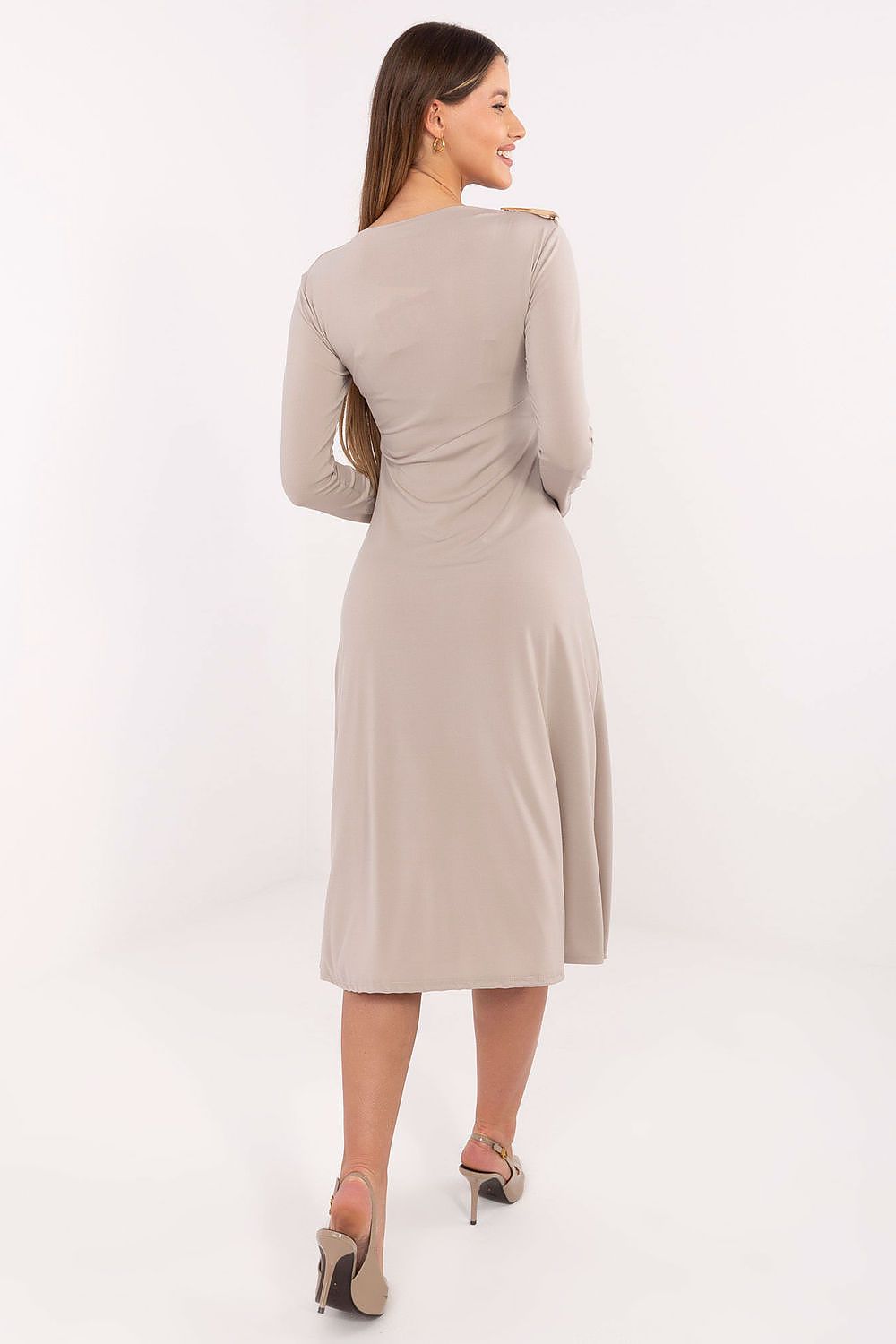 Full view of the Elegant Midi Dress by Italy Moda, featuring a flattering silhouette and a timeless design, perfect for both casual and formal occasions.