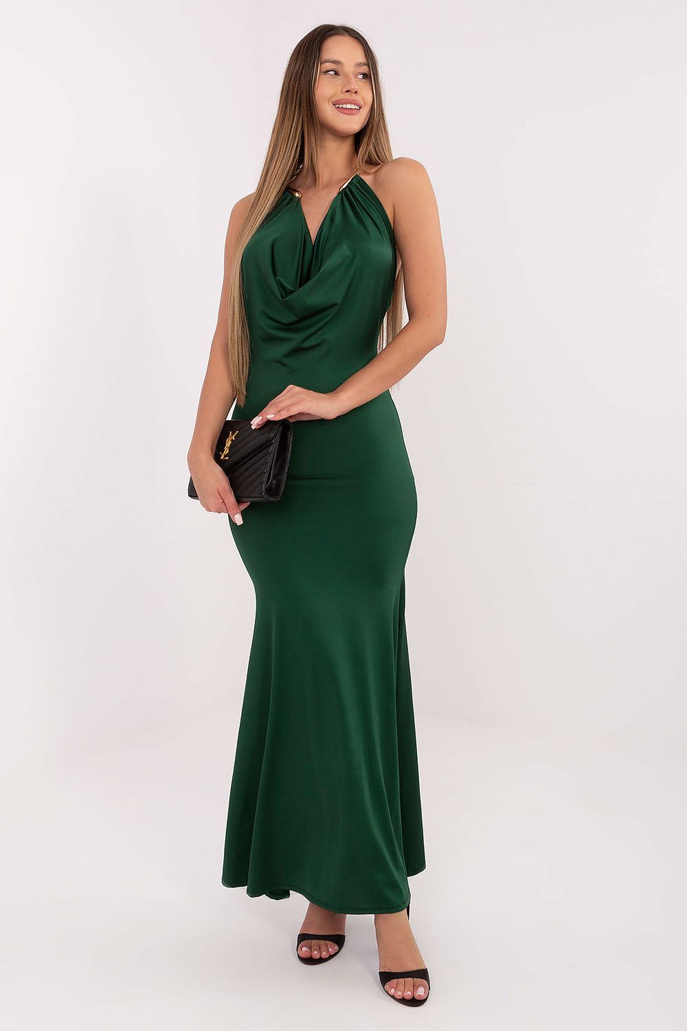 Gorgeous sleeveless maxi dress with flattering shape and luxurious detailing by Italy Moda, perfect for upscale events.