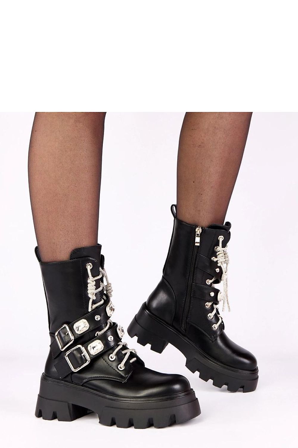 Elegant ankle boots by Solea featuring stunning zircon straps, insulated comfort, and a stylish 6 cm heel, perfect for winter wear.