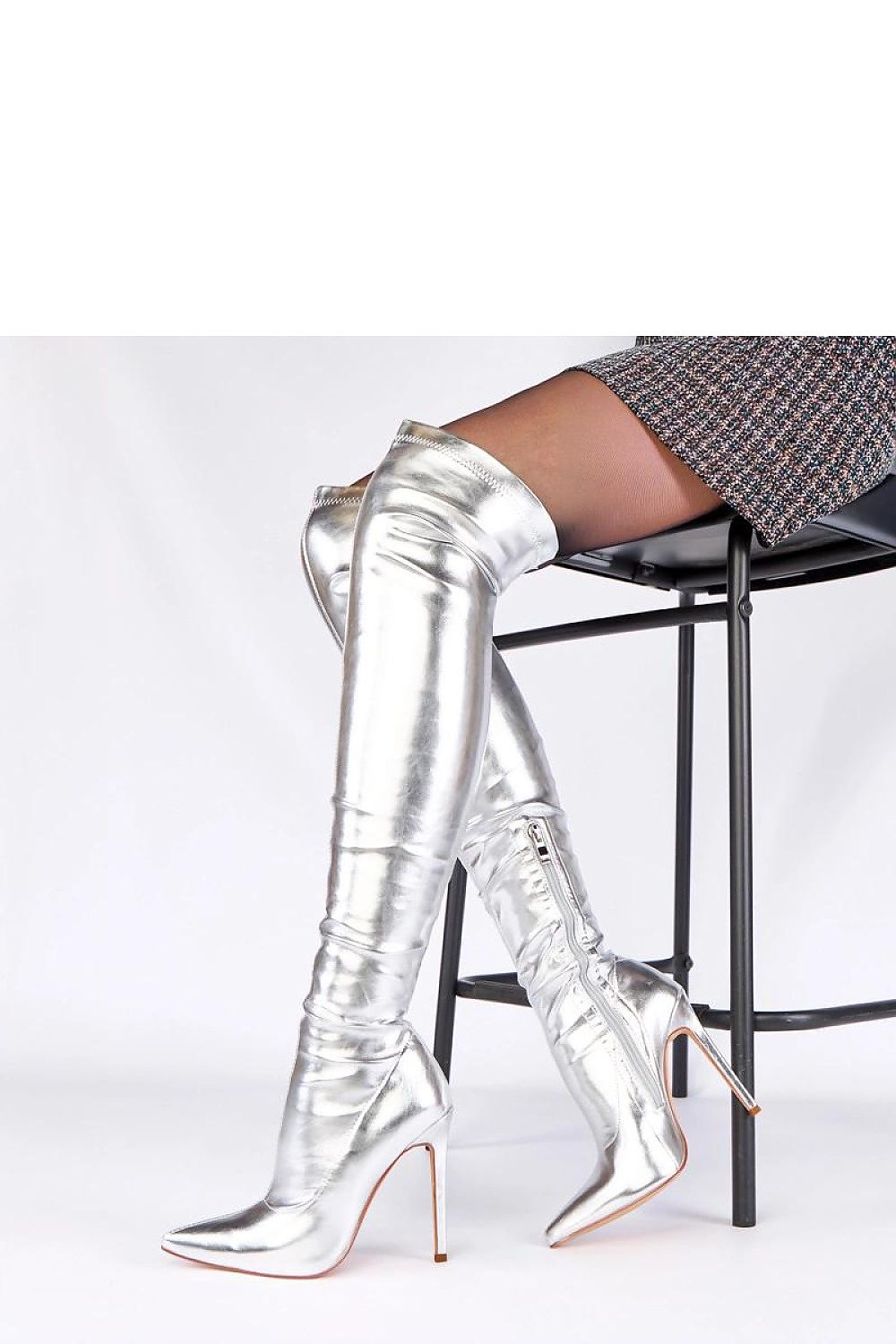 Close-up of Solea Elegant Over-the-Knee Heel Boots featuring a sleek silhouette and luxurious artificial leather, ideal for elevating any upscale outfit.