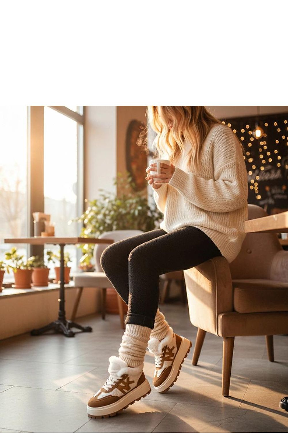 Luxury Brown Fur-Lined Sneakers from Solea for women, showcasing elegant design and soft imitation leather suede for winter fashion.