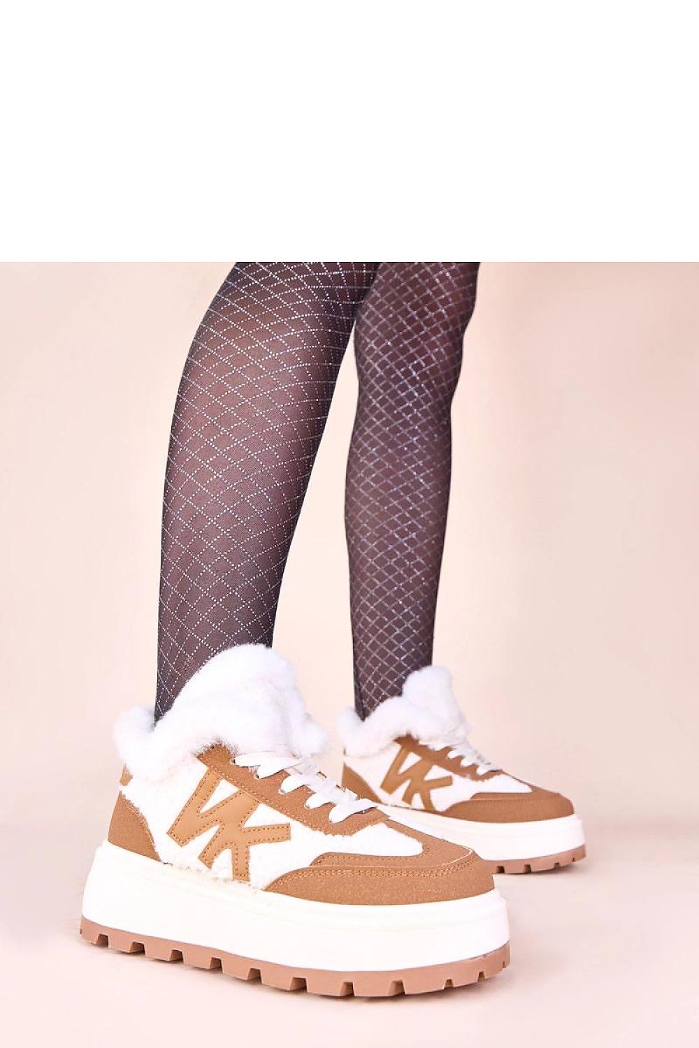 Close-up of Solea's Luxury Brown Fur-Lined Sneakers, featuring plush Nicha fur lining for ultimate warmth and comfort.