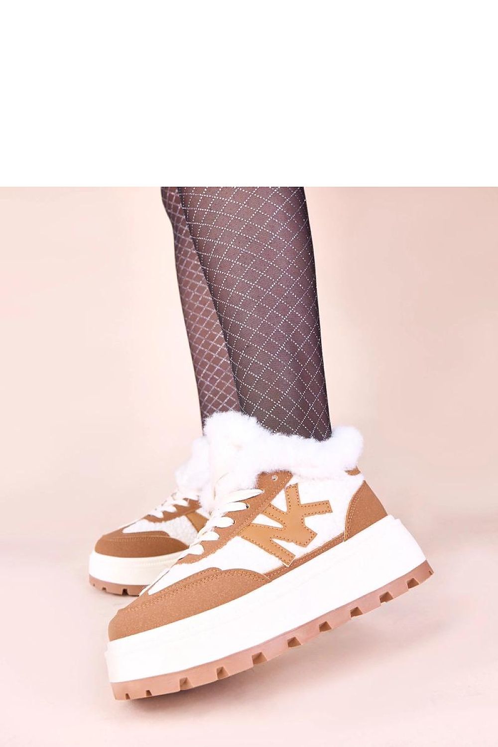 Solea Women's Luxury Brown Fur-Lined Sneakers with a non-slip sole, perfect for stylish yet practical winter footwear.