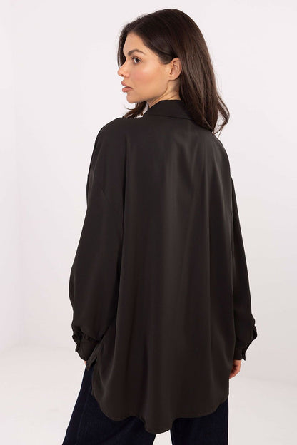 Full view of the Elegant Long-Line Polyester Blouse by Factory Price, designed for women seeking elegance and comfort for any occasion.