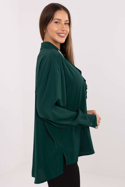 Model wearing Factory Price elegant long-line blouse, showcasing luxury and comfort suitable for formal and casual events.