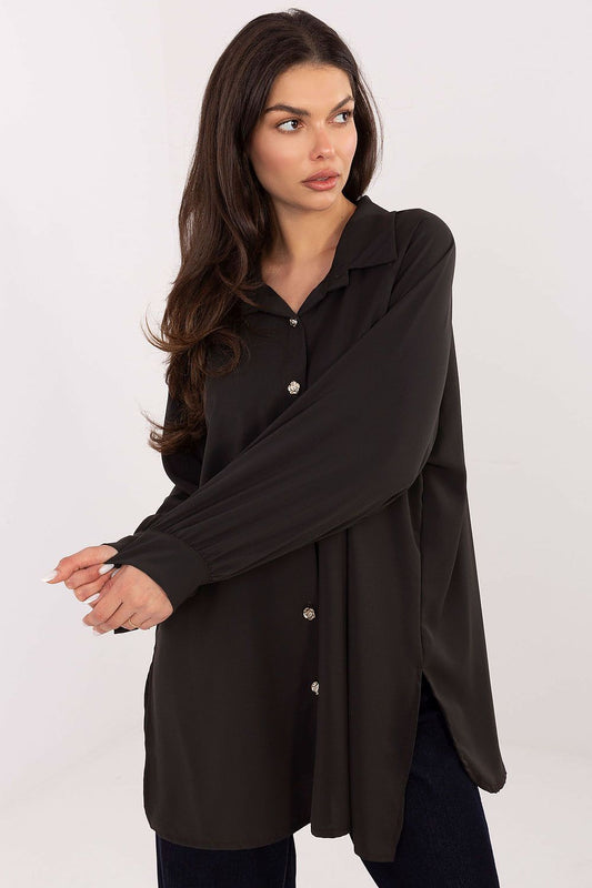 Elegant long sleeve women's shirt with puff sleeves and classic collar, perfect for any occasion, from Factory Price.