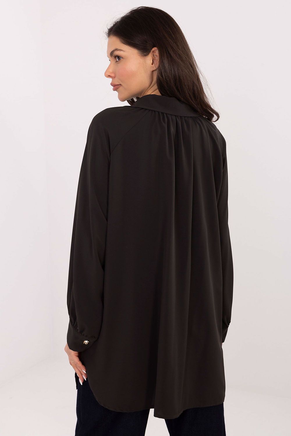 Chic and sophisticated women's top with a classic collar and stylish puff sleeves, designed for modern elegance, by Factory Price.