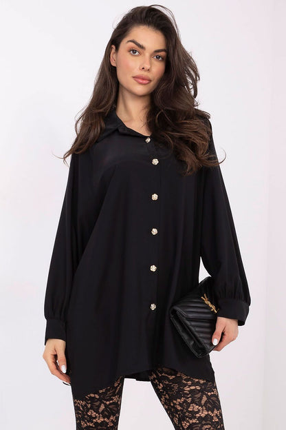 Elegant long sleeve women's shirt with puff sleeves by Factory Price, showcasing a classic collar and lightweight fabric ideal for various occasions.