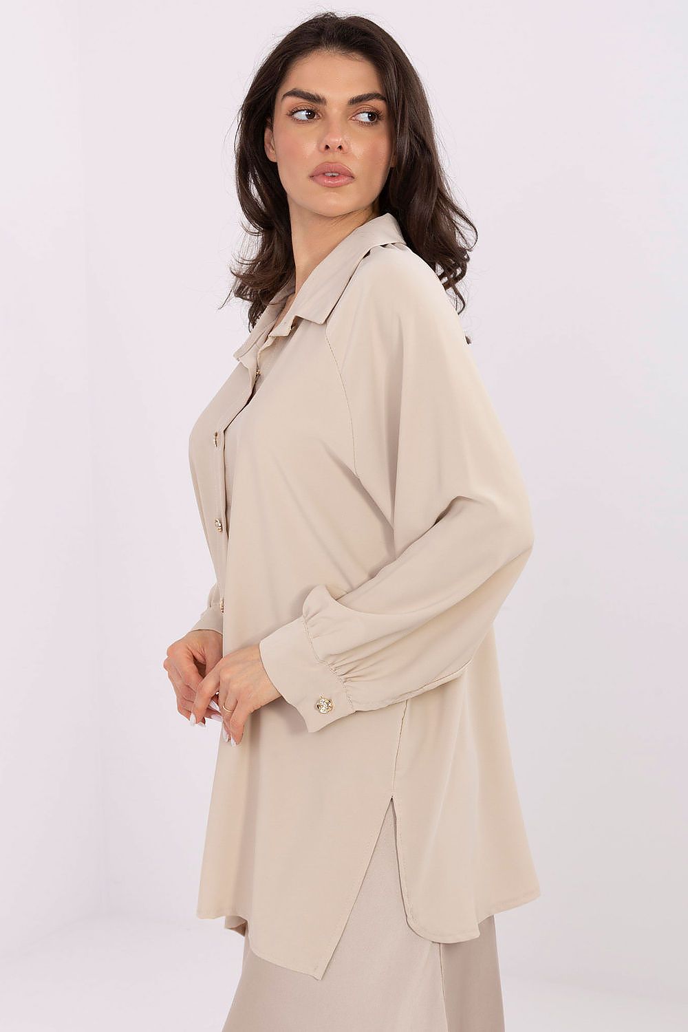 Elegant long sleeve women's shirt with puff sleeves and classic collar by Factory Price, showcasing a luxurious style suitable for any occasion.