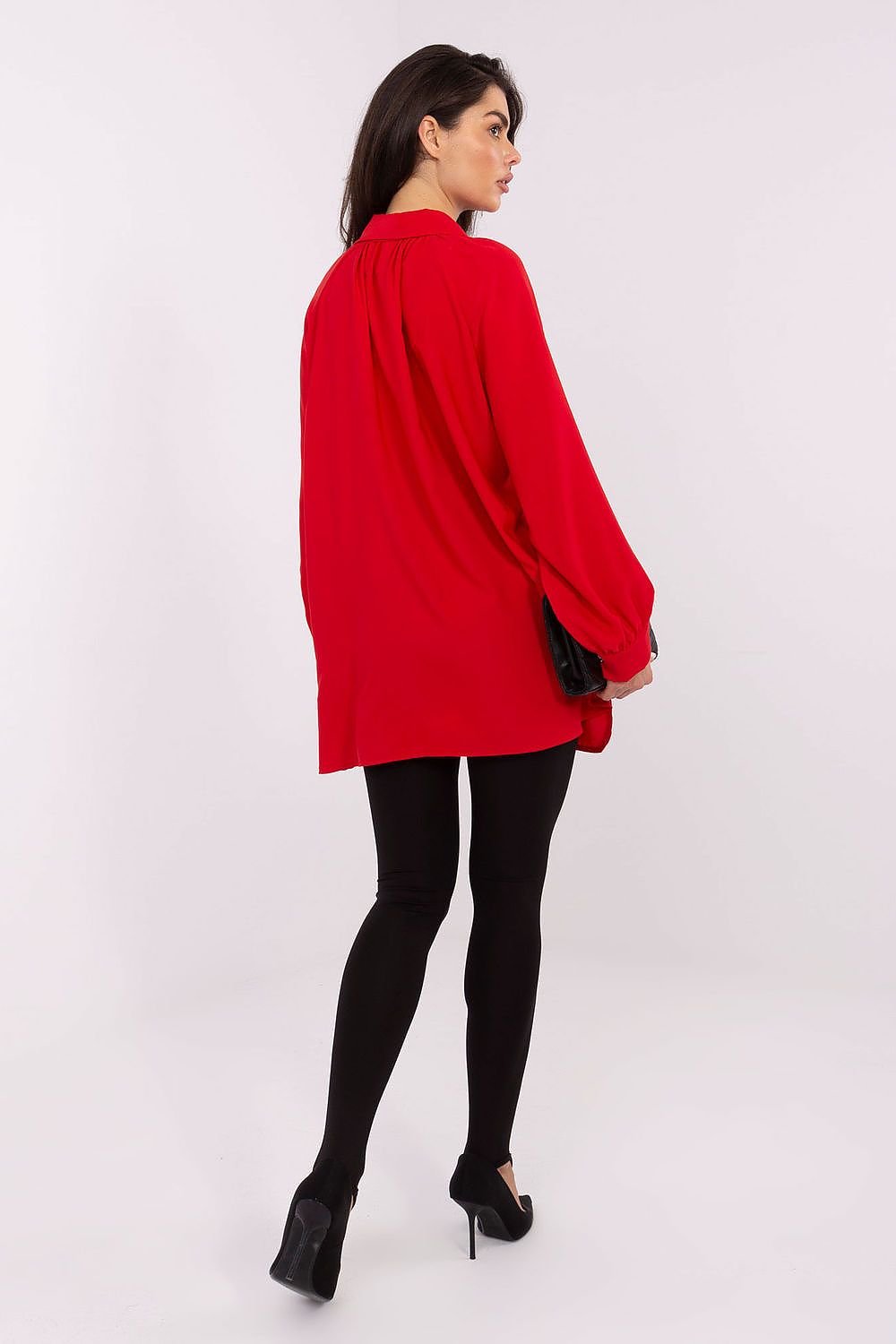 Elegant Long Sleeve Women's Shirt by Factory Price featuring stylish puff sleeves and classic collar, perfect for classy occasions.