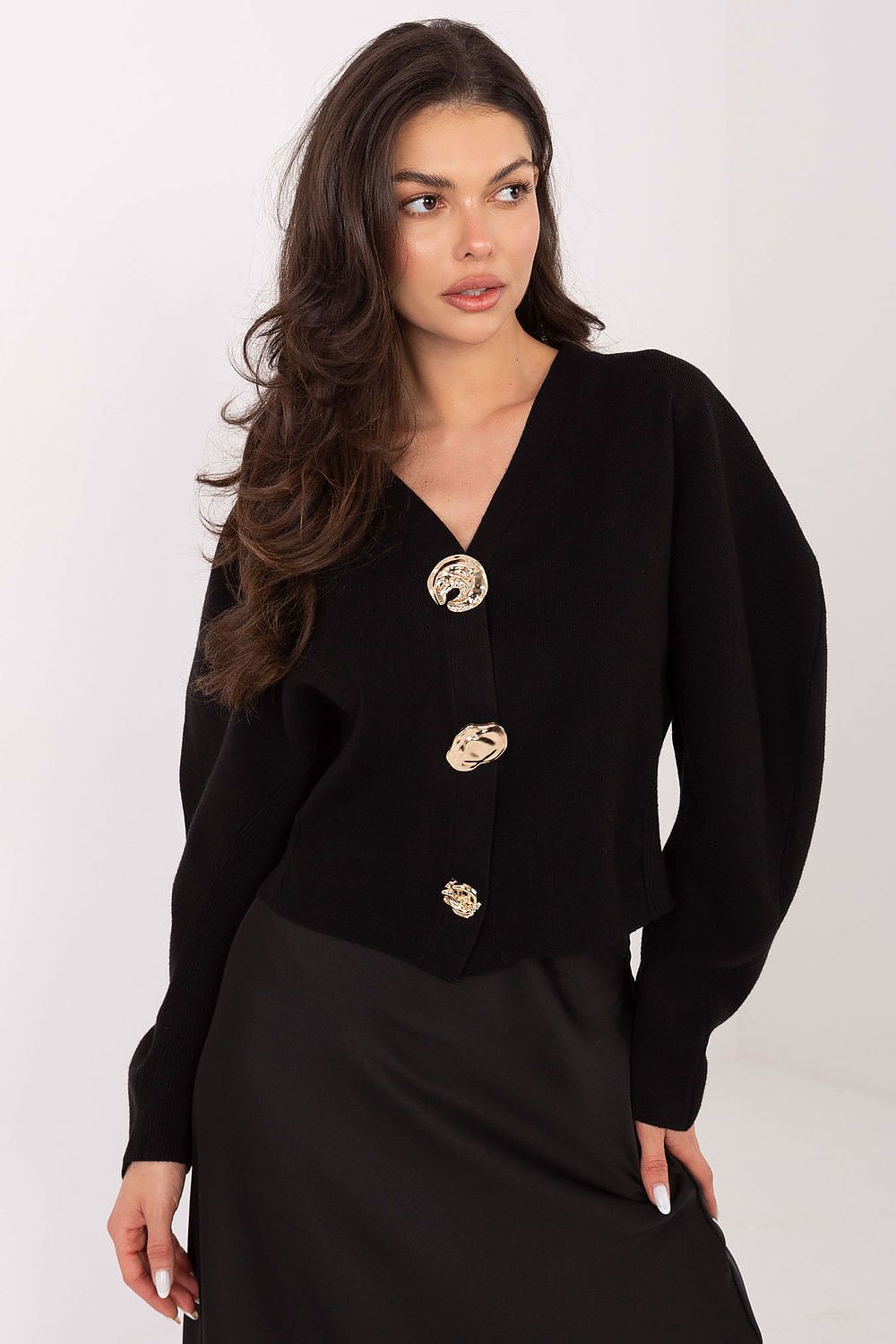 Elegant Women's Cardigan Sweater with V-Neck and Long Sleeves by Factory Price, showcasing sophisticated style and premium fabric for versatile occasions.