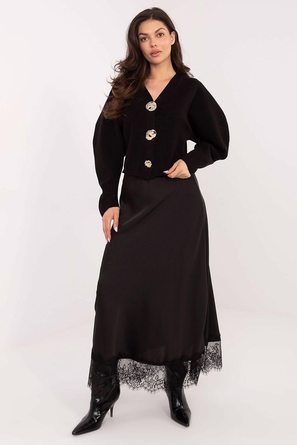 Close-up of luxurious fabric details of the Elegant Women's Cardigan Sweater by Factory Price, highlighting the soft blend of rayon, polyester, and polyamide.