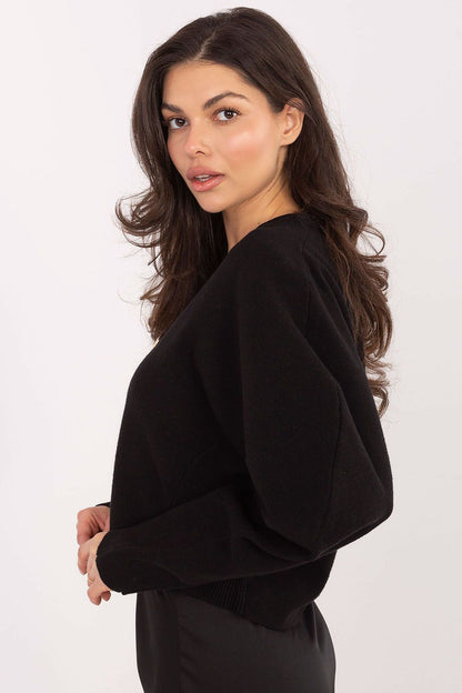 Flat lay of Elegant Women's Cardigan Sweater with puffy sleeves and v-neckline by Factory Price, perfect for elevating any wardrobe style.