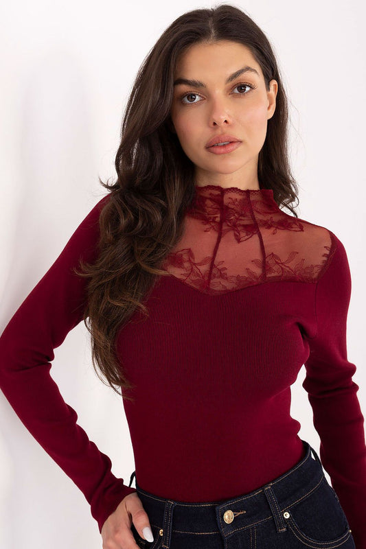 Elegant Women’s Blouse featuring a refined lace insert and long sleeves, by Factory Price, perfect for sophisticated and formal occasions.