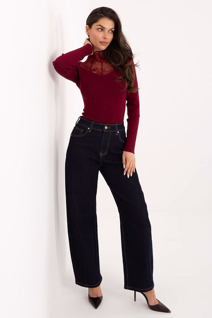 Close-up of the delicate lace insert on an elegant long-sleeved blouse designed by Factory Price, showcasing luxury style for discerning women.