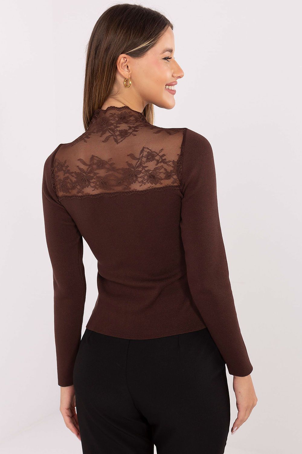 Close-up view of the delicate lace insert on Factory Price's Women's Blouse, showcasing luxurious elegance and style.