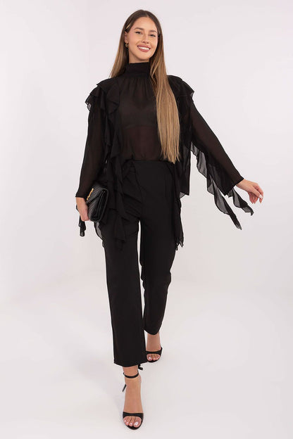 Stylish Elegant Women's Turtleneck Blouse with ruffles by Factory Price, perfect for chic outings, highlighting the soft and comfortable fabric.