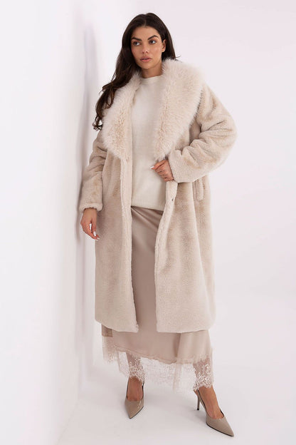 Elegant Women's Winter Coat with luxurious fur trim, long length and stylish design by Factory Price, tailored for sophistication and warmth in cold weather.