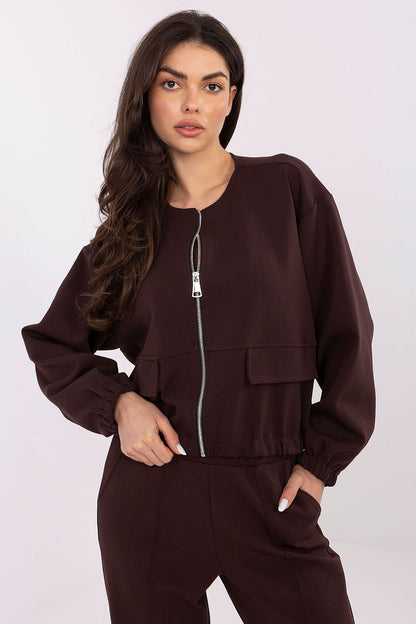 Luxury Women's Casual Sweatshirt with Zipper and Puff Sleeves by Factory Price, crafted from a soft cotton-polyester blend, showcasing elegant style for modern wardrobes.