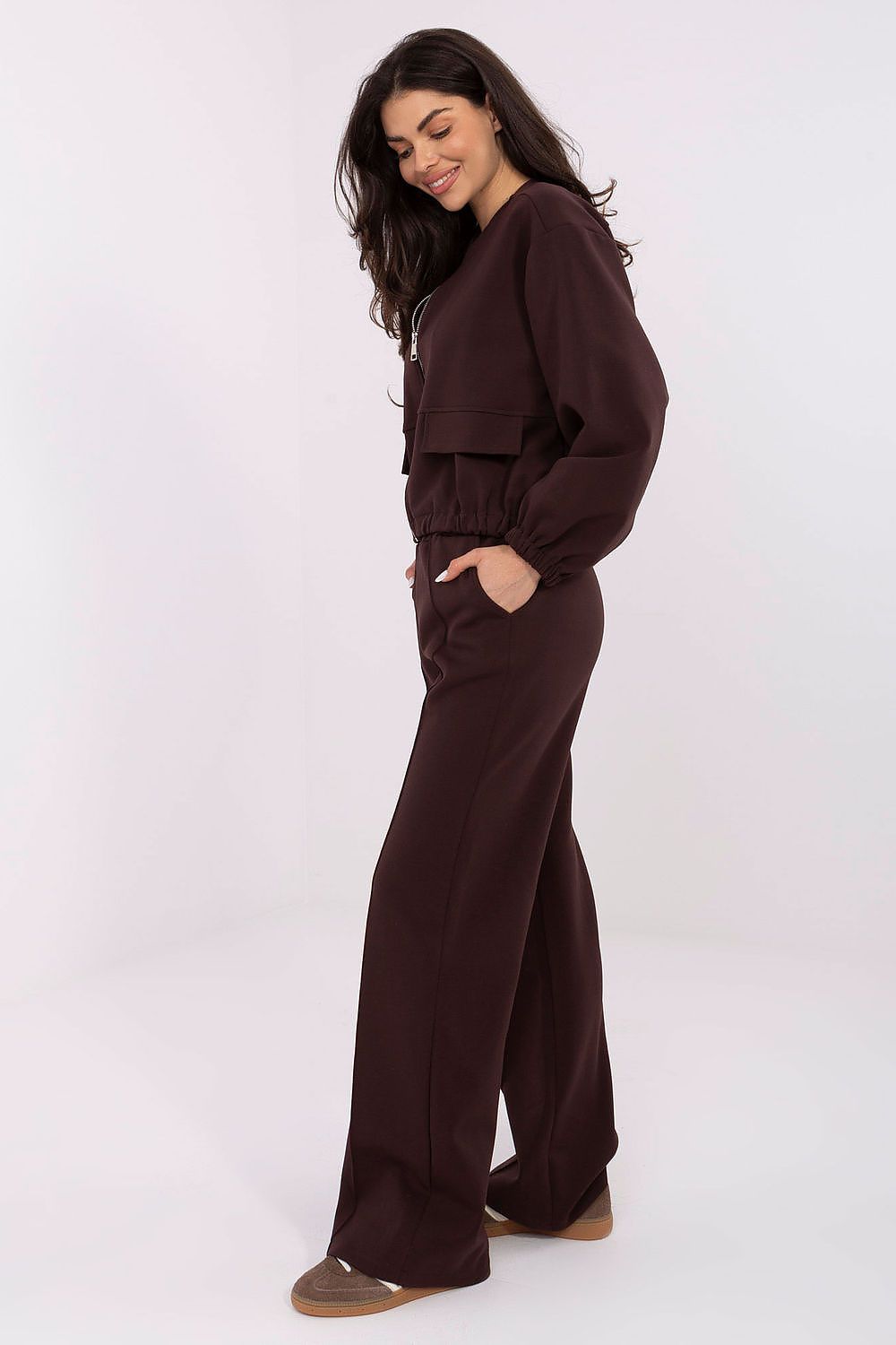 Close-up view of Luxury Women's Casual Sweatpants, featuring high waist and wide-legged silhouette, designed by Factory Price for ultimate comfort and style.