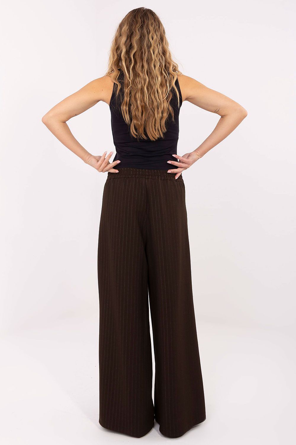 Close-up image of Rue Paris Elegant Women's Palazzo Trousers showcasing high-quality fabric blend and decorative pleats for added sophistication.
