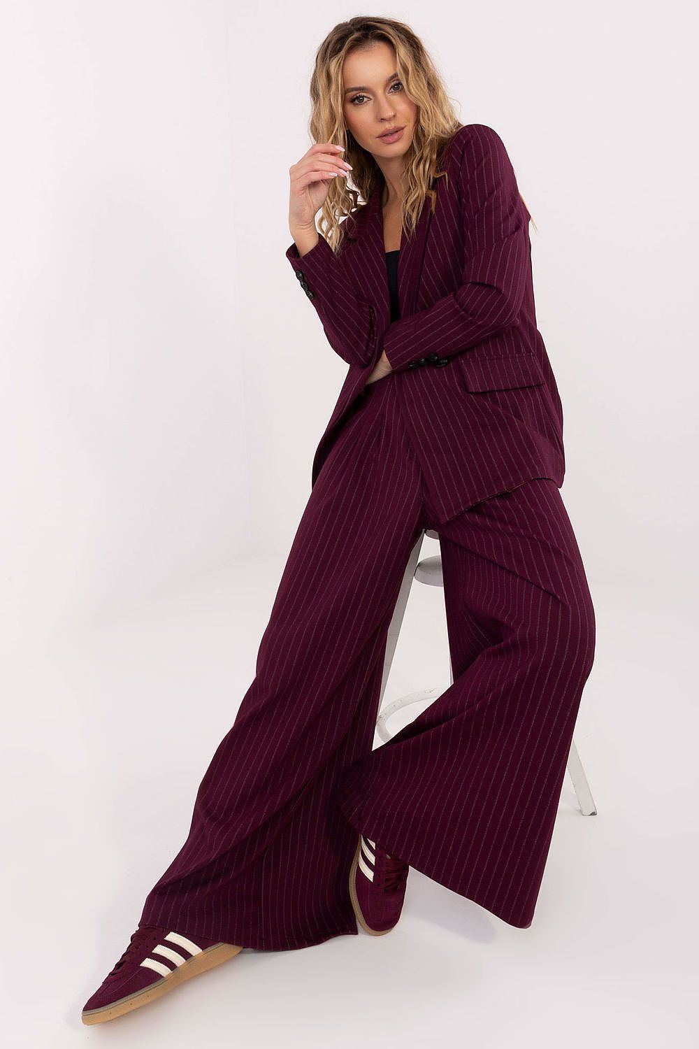 Elegant Women's Palazzo Trousers by Rue Paris featuring a high waist and chic pinstripe design, perfect for sophisticated outfits.