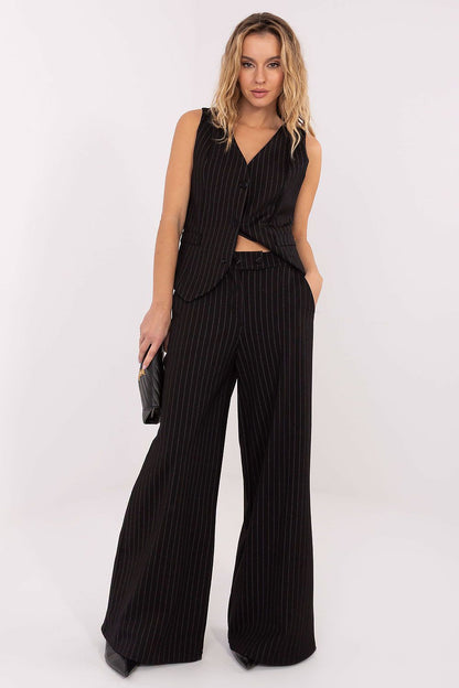 Elegant Women's Wide Leg Palazzo Trousers by Rue Paris showcasing a chic striped pattern design for a sophisticated look.