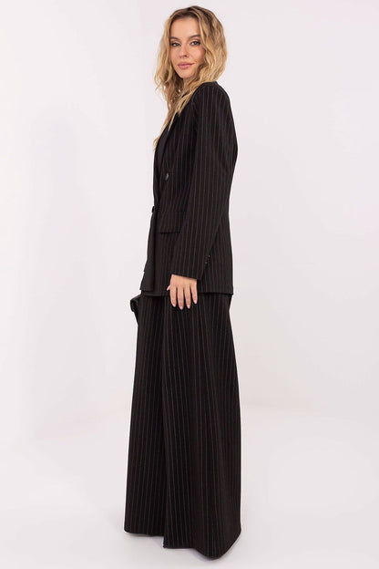 Back view of the Elegant Double-Breasted Striped Blazer by Rue Paris highlighting its tailored fit and premium craftsmanship.