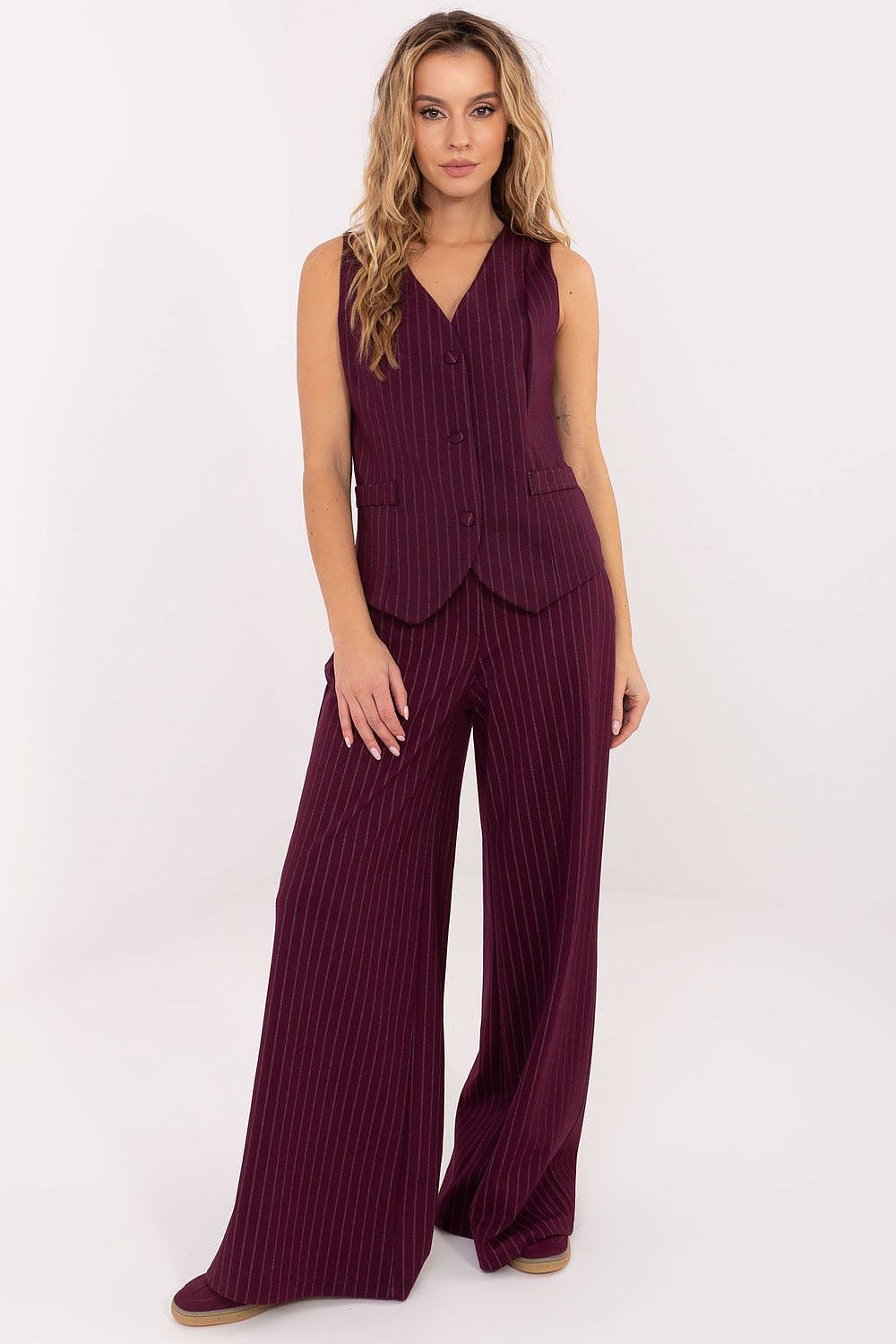 Elegant Striped Gilet Vest for Women by Rue Paris, showcasing a timeless design with a chic striped pattern, perfect for elevating any wardrobe.