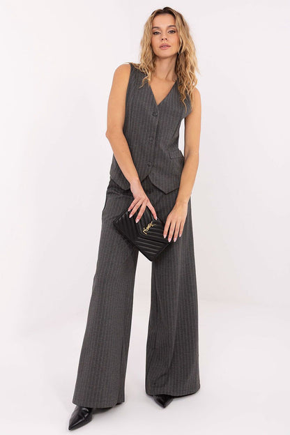 Elegant Striped Gilet Vest for Women by Rue Paris, showcasing a sophisticated sleeveless design perfect for both formal and casual occasions.