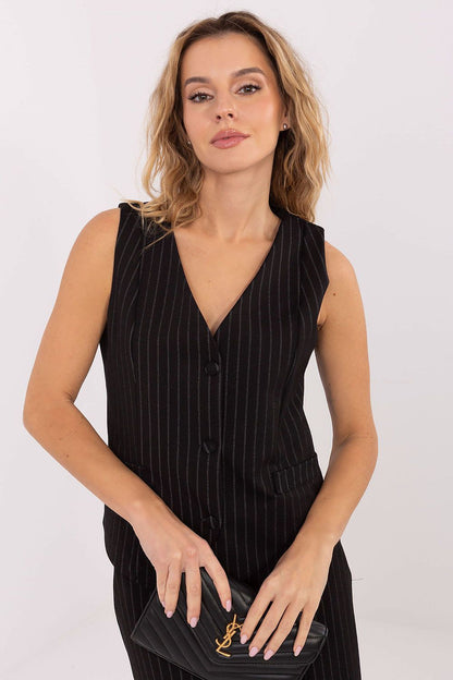 Luxurious Women's Striped Gilet Vest from Rue Paris featuring premium fabric blend for exceptional comfort and timeless style.