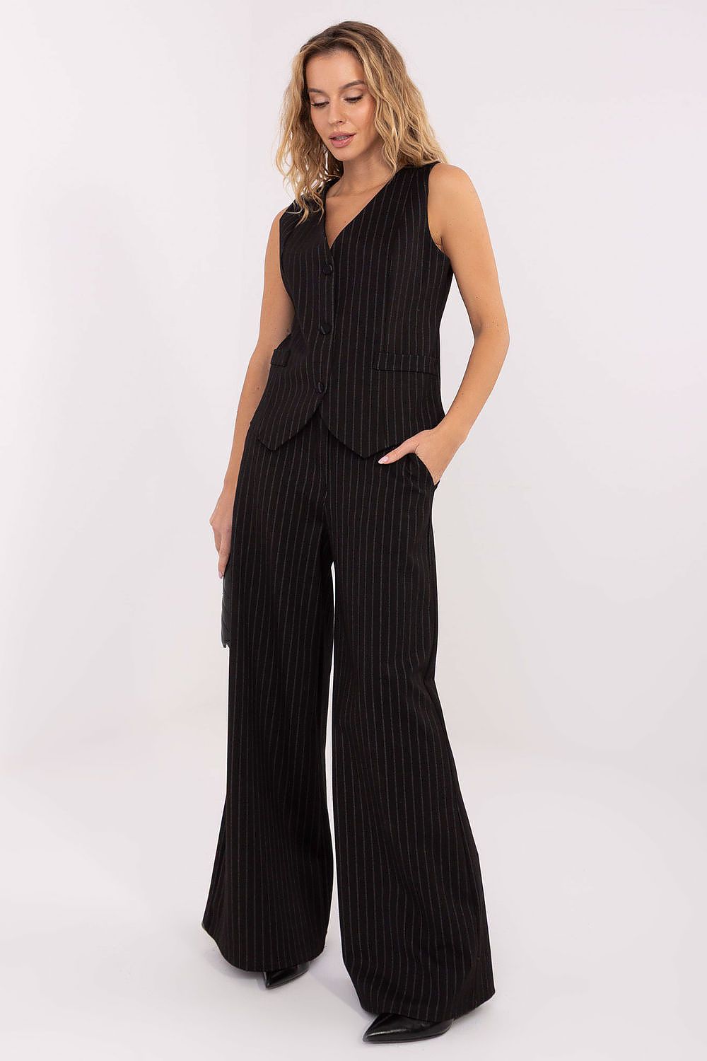 Sophisticated Rue Paris Striped Gilet Vest in luxurious fabric, perfect for enhancing any outfit with timeless elegance.