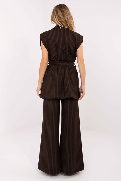 Versatile styling options of the Elegant Striped Women's Gilet Vest with Tie Belt from Rue Paris, perfect for both office and after-work events.