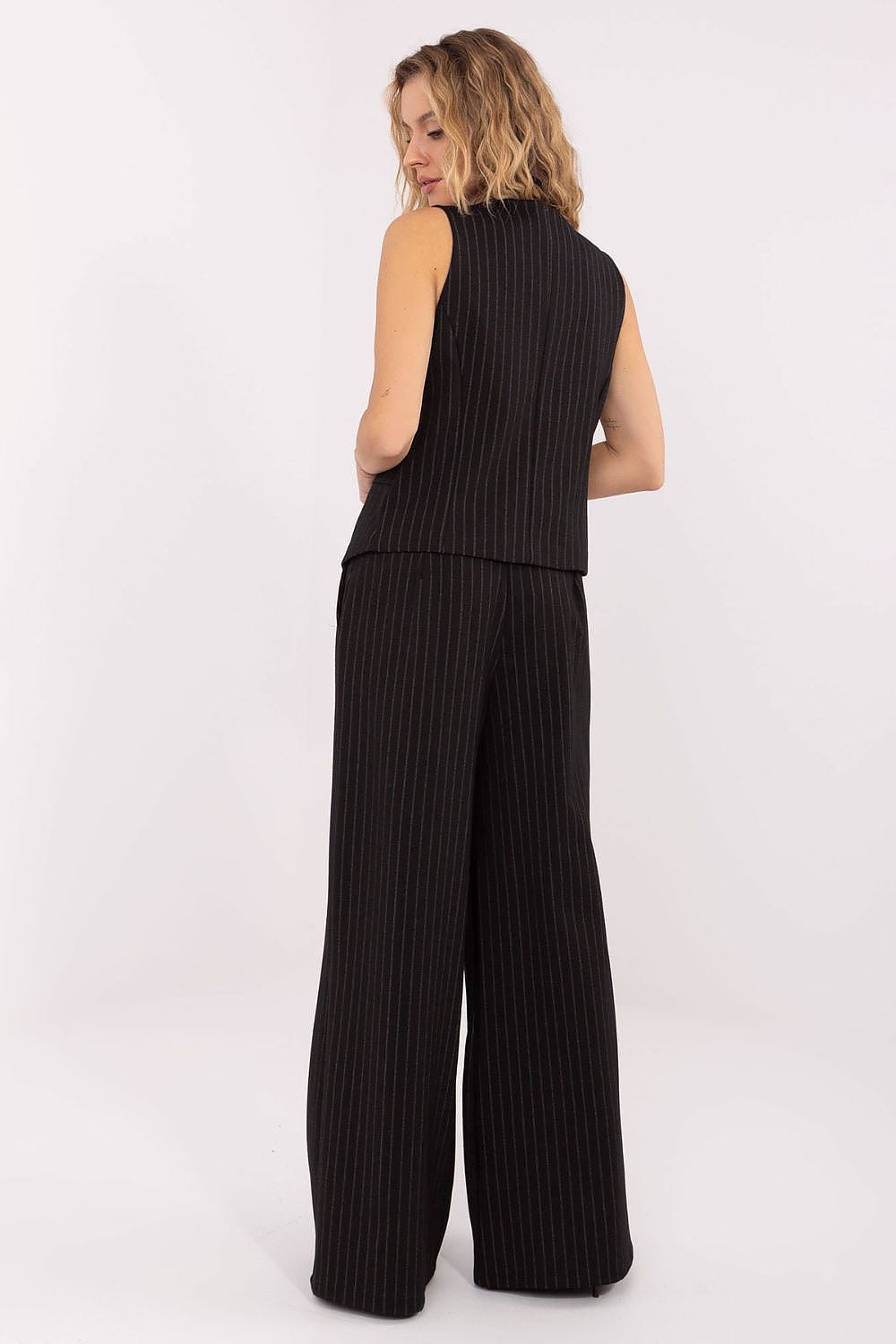 Elegant Women's Wide Leg Palazzo Trousers by Rue Paris showcasing a chic striped pattern, perfect for sophisticated occasions.