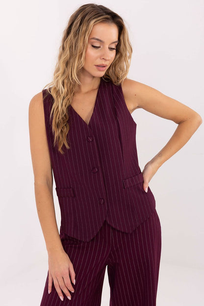 Close-up of the Elegant Striped Gilet Vest’s fabric by Rue Paris, showcasing its high-quality nylon and polyester blend.