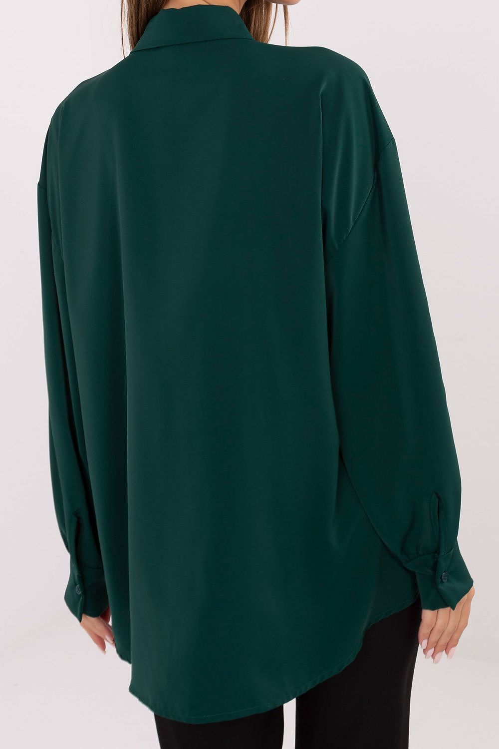 Elegant long-line polyester blouse by Factory Price featuring stylish puff sleeves and a decorative collar, perfect for sophisticated occasions.