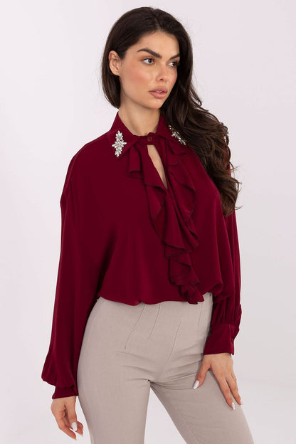 Back view of elegant long-line polyester blouse with flattering cut by Factory Price, perfect for luxurious occasions and evening outings.