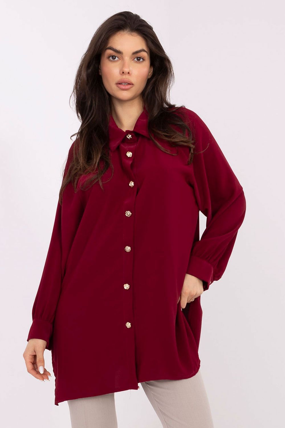 Elegant long sleeve women's shirt with puff sleeves and classic collar by Factory Price, showcasing luxurious design suitable for various occasions.