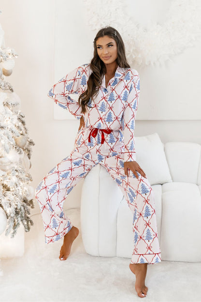 Elegant design of LaBalancia TALLY Winter Pajama Set showcasing premium viscose fabric, ideal for festive evenings at home.