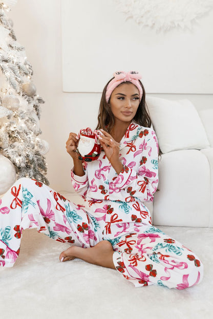 LaBalancia TALLY Elegant Winter Pajama Set displayed on a chic background, emphasizing its luxurious cut and ideal fit for festive lounging.