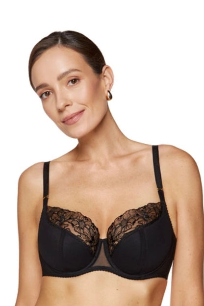 Fleur Semi-Soft Bra by Gorteks featuring elegant floral embroidery on soft corset foam for luxurious support and comfort.