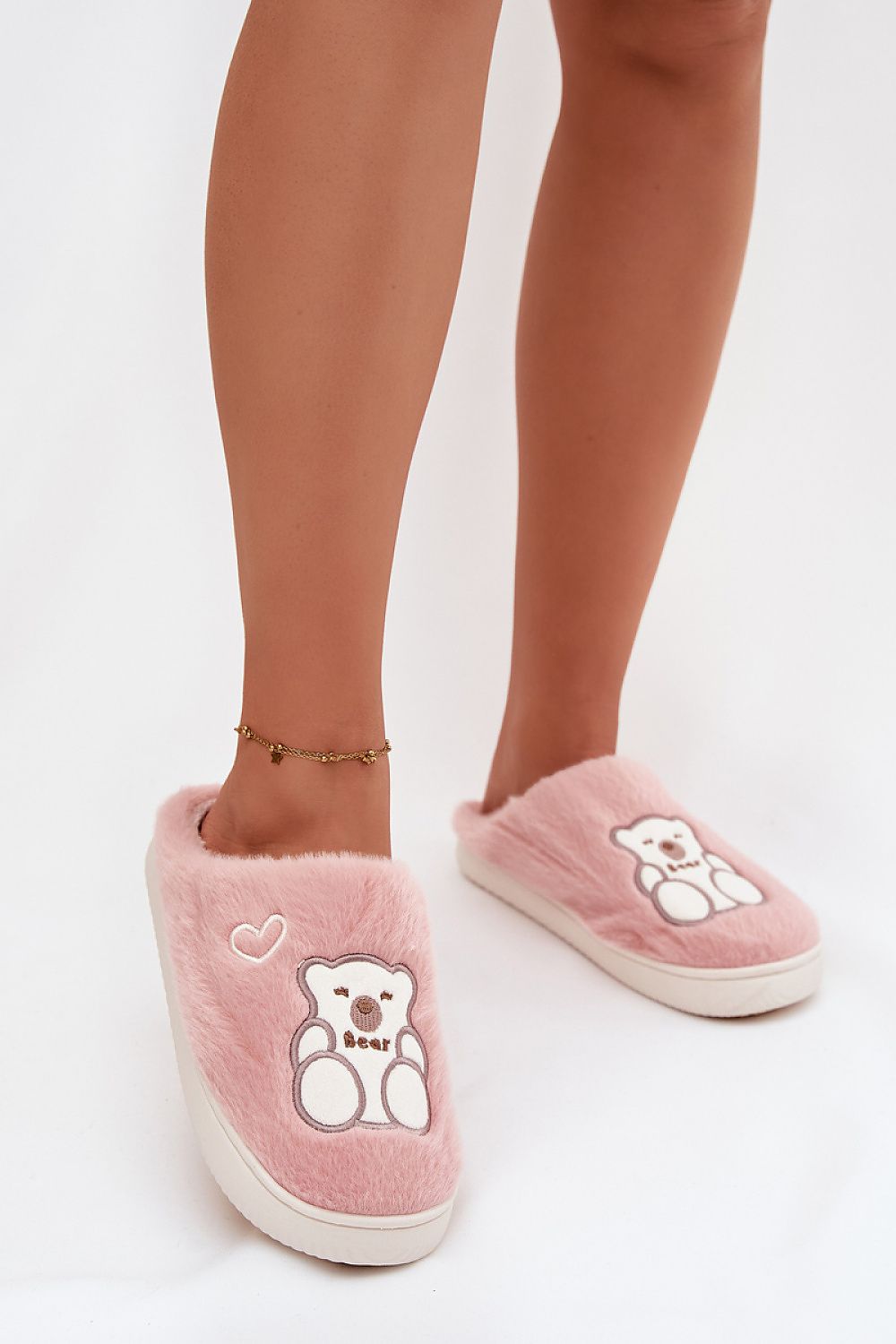 Luxury Furry Women's Slippers with Teddy Bear and Hearts motif by Step in style, EU sizes 36-41, showcasing plush fur material for ultimate comfort.