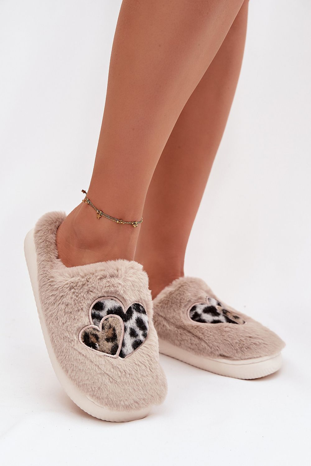 Luxury Women's Fur Slippers with Heart Decor by Step in Style, showcasing elegant and comfortable design, perfect for home relaxation. Available in EU sizes 36-41.