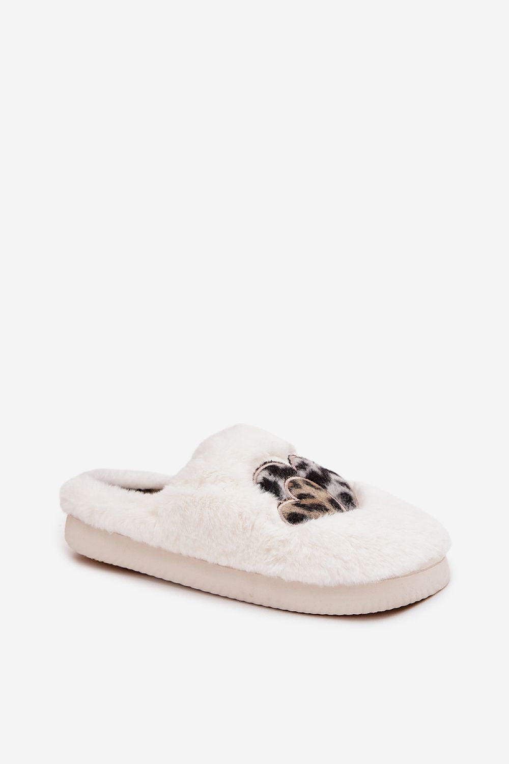 Sumptuous fur fabric of Luxury Women's Fur Slippers by Step in style, showcasing cozy interior and charming heart accents.