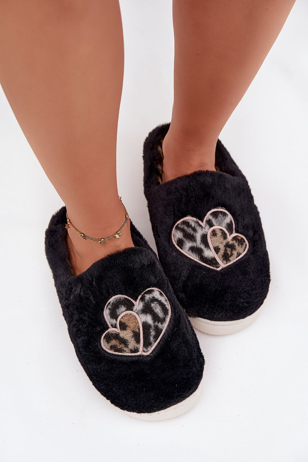 Luxury Women's Fur Slippers from Step in Style featuring elegant heart decor, designed for maximum comfort and warmth at home, available in EU sizes 36 to 41.