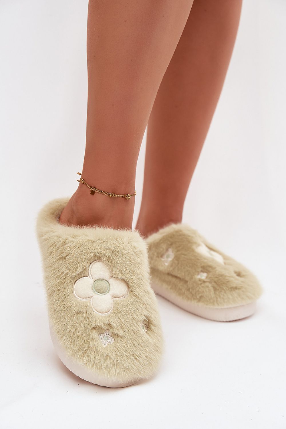 Luxury Fur Women's Slippers beautifully designed by Step in Style, featuring an elegant floral motif, perfect for chic home lounging.